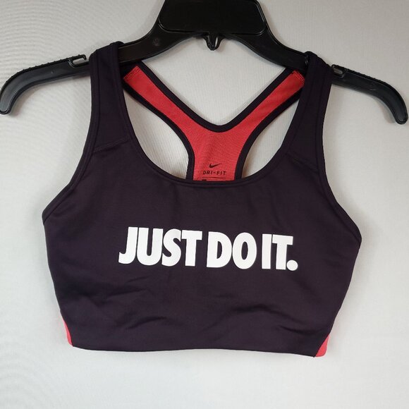 Just Do It Nike Dri Fit Black Red Sports Bra Womens Sz Medium - Picture 1 of 7